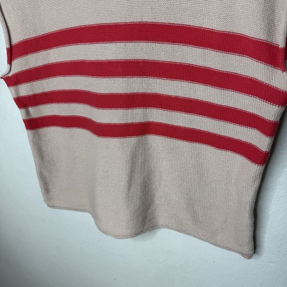 Evereve Jane Pullover Beige Red Cotton Knit Boxy Sweater Top Women's Large Beach - Picture 3 of 9